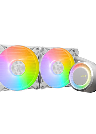 MSI MAG CoreLiquid E240 White - AIO ARGB CPU Liquid Cooler - Rotating Cap Design - 240mm Radiator - Dual 120mm ARGB PWM Fans - LGA 1700/1851 / AM5/AM4 Compatible