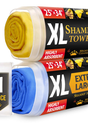 Premium XL Shammy Towel for Car - 2pk (34 inchx25 inch) - Super Absorbent Chamois Cloth - Spots & Scratch-Free - Reusable Car Drying Towels