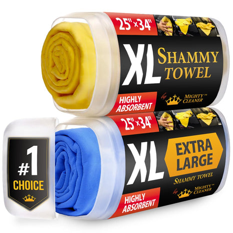 Premium XL Shammy Towel for Car - 2pk (34 inchx25 inch) - Super Absorbent Chamois Cloth - Spots & Scratch-Free - Reusable Car Drying Towels