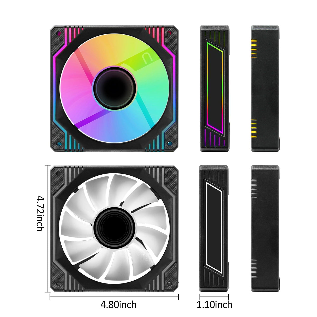 PANO-MOUNTS 120mm Infinity Mirror ARGB Fan 5V 3Pin Addressable RGB PWM PC Computer CPU Case Cooling Fan 600-1800RPM Black 3-Pack