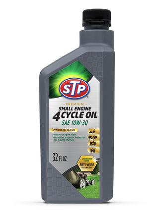 STP Premium Small Engine 4 Cycle Oil Formula, SAE10W-30 Small Engine Oil Engine Care Formula Reduces Wear for Lawnmower, Push Mower, Tractor, 32 Oz, STP