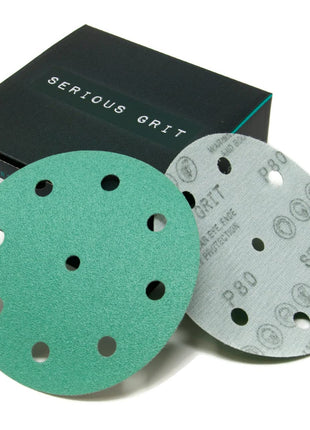 5-Inch 9-Hole P80 Grit Sanding Discs - 50 Pack Box | Fits 5" Random Orbital Sanders - Heavy-Duty Hook & Loop Wet/Dry Film Sandpaper For Wood, Auto Body, Paint, Metal, & More