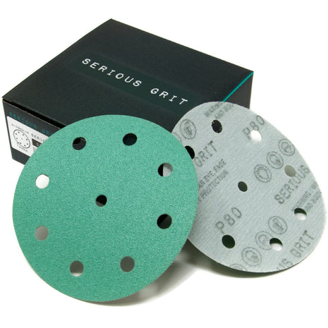 5-Inch 9-Hole P80 Grit Sanding Discs - 50 Pack Box | Fits 5" Random Orbital Sanders - Heavy-Duty Hook & Loop Wet/Dry Film Sandpaper For Wood, Auto Body, Paint, Metal, & More