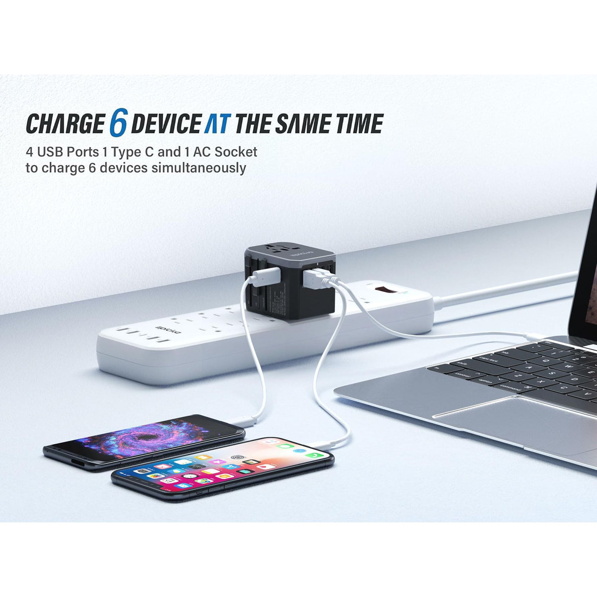 EPICKA Universal Travel Adapter, European Travel Plug Adapter (Not a Voltage Converter) - International Power Adapter Worldwide Charger with USB-C & 4 USB-A Ports, Travel Essentials (TA-105, Grey)