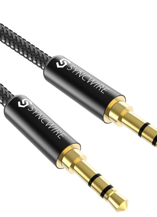Syncwire 3.5mm Nylon Braided Aux Cable (3.3ft/1m,Hi-Fi Sound), Audio Auxiliary Input Adapter Male to Male Cord for Headphones, Car, Home Stereos, Speaker, iPhone, iPad, iPod, Echo & More – Black