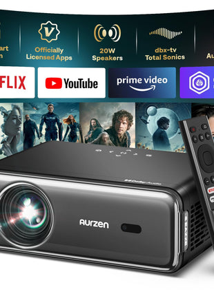 Aurzen EAZZE D1 Pro Smart Projector with WiFi and Bluetooth, NetfIix Official, 20W Speakers, DoIby Audio & dbx-tv Total Sonics, Auto Focus & Keystone, Native 1080P Portable Outdoor Movie Projector