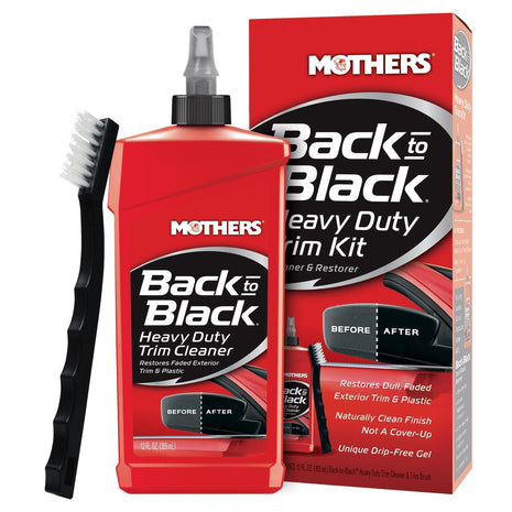 Mothers Back-to-Black Heavy Duty Trim Cleaner Kit, 12 oz. Gel Cleaner + Trim Brush — Deep Cleans & Restores Exterior Trim & Plastics, Removes Oxidation, Dirt, Grime & Wax, Drip-Free Gel (06141)