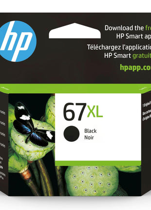 HP 67XL Black High-yield Ink Cartridge | Works with HP DeskJet 1255, 2700, 4100 Series, HP ENVY 6000, 6400 Series | Eligible for Instant Ink | One Size | 3YM57AN