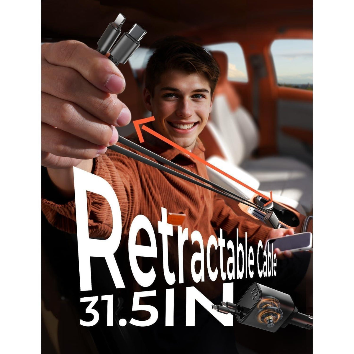 LISEN Retractable Car Charger, 69W USB C Car Accessories Adapter for iPhone 16 USB C Charger Fast Charging,Gifts for Women Men, Labor Day Sale, Truck Accessories, for iPhone 16 Pro Max 15 14 13 12