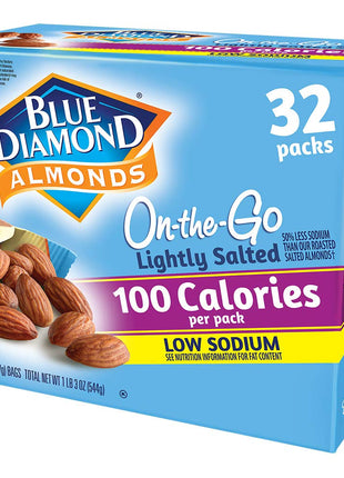 Blue Diamond Almonds Low Sodium Lightly Salted Snack Nuts, 100 Calorie Packs, 0.6 Ounce (Pack of 32)