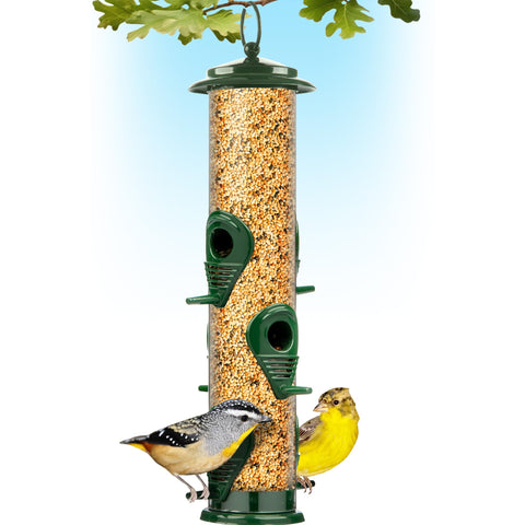 Bird Feeders for Outdoors (Green) Squirrel Proof Hanging Bird Feeder with Locking Lid & Adjustable Hanger, Chew-Proof, Weather Resistant 15 Inches 6 Port