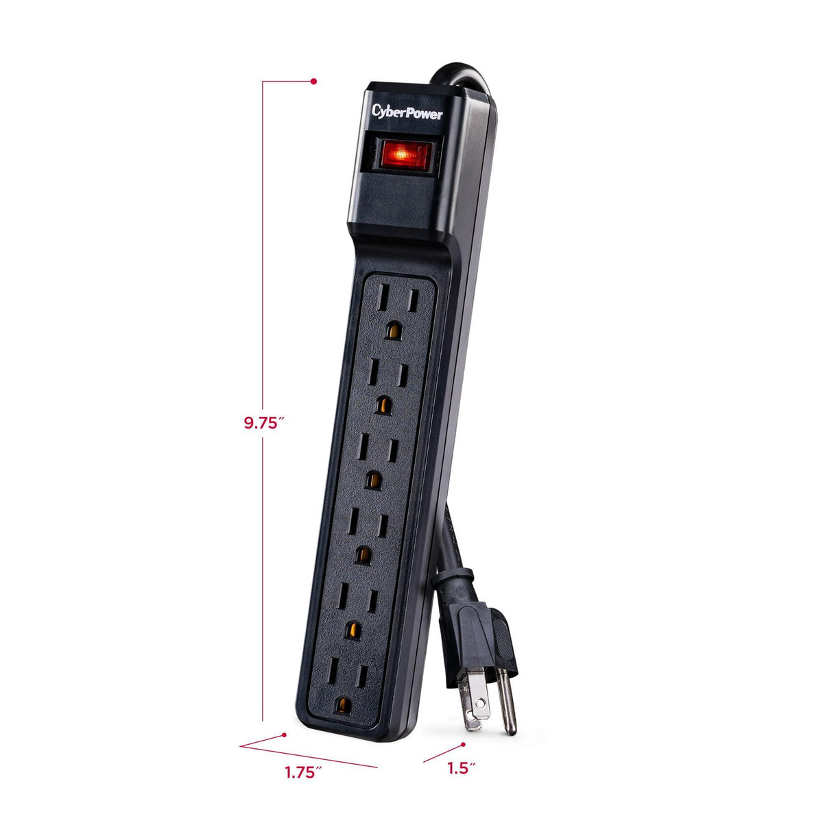 CyberPower CSB6012 Essential Surge Protector, 1200J/125V, 6 Outlets, 12ft Power Cord, Black