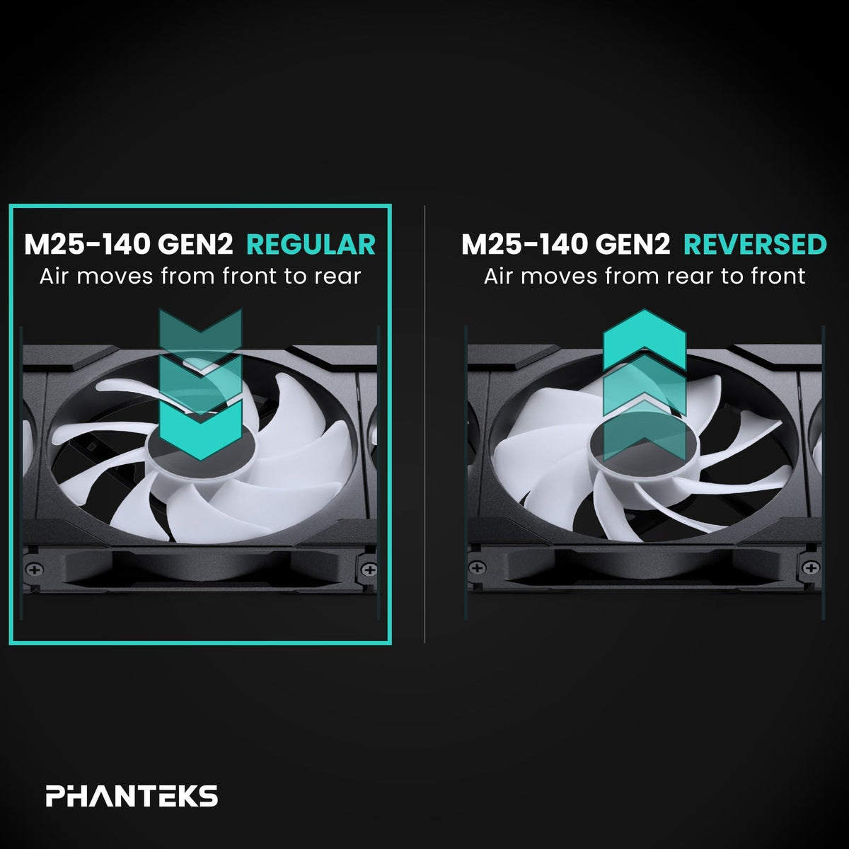 Phanteks M25-140 Gen2 Triple Pack, 3X 140mm ARGB High Performance Cooling Fans, Daisy-Chain Unified Fan Frame, Infinity Mirror hub, Single Cable Connection, Black