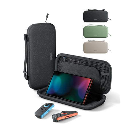 Belkin Nintendo Switch 2 Case, Travel Bag w/AirTag Holder & Storage Pocket for Up to 12 Game Cards - Portable, Lightweight Carrying Case w/Hard Shell, Soft Interior, Switch 2 Accessories - Charcoal