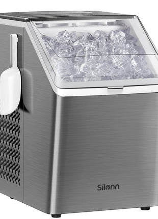 Silonn Ice Makers Countertop, 44lbs Per Day, 2 Ways to Add Water, Auto Self-Cleaning, Stainless Steel Ice Machine for Home Office Bar Party