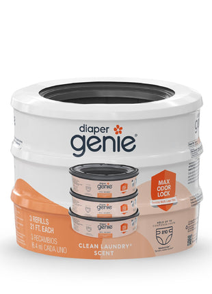 Diaper Genie Bags Refills 270 Count (Pack of 3) Clean Laundry Scent | Diaper Pail Refills with Max Odor Lock | Holds up to 810 Newborn Diapers