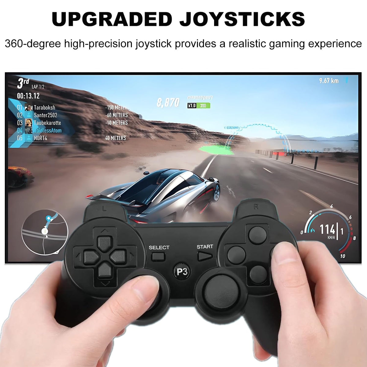 MOVONE wireless Controller for ps3 Rechargeable Game Wireless Controller 2 Pack with 2 Charging Cables, Compatible with Playstation3 (Black+White)