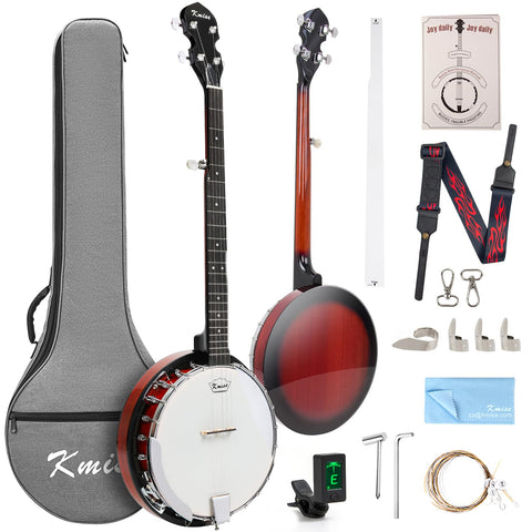 Kmise Banjo 5 String Banjos,Professional Full Size 38 Inch Open or Closed Back With Resonator, Bridge, Strings Pack, Finger Picks, Strap, Case, Tuner Accessories Set Gift Choice for Adults Beginner