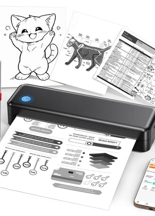 PEDOOLO Portable Printer Wireless for Travel, Inkless Thermal Printer Supports 8.5 x 11 Inch Thermal Paper, Bluetooth Compatible with iOS, Android, Laptop Includes 2 Rolls & 10 Sheets of Paper Kit