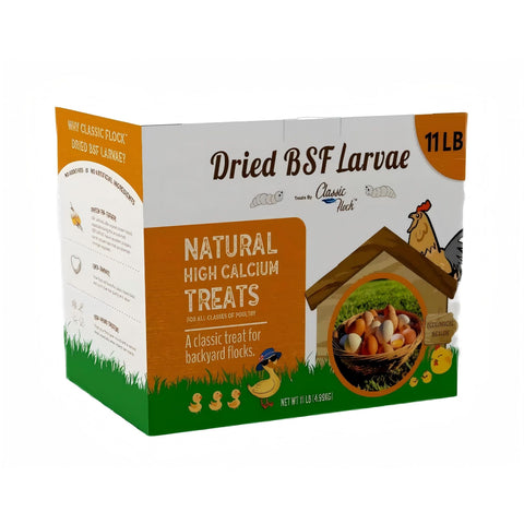 Classic Flock 11 lb Black Soldier Fly Larva - BSFL is a high Calc-Rich Chicken Feed with More Calcium Than mealworms.It is a Pure Natural Food That Provides high Protein for Chickens and Birds
