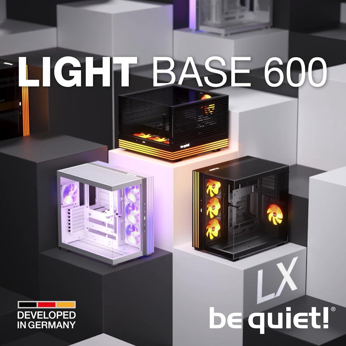 be quiet! Light Base 600 LX Black PC Case | Fully Windowed Front and Side Panel | Dual Chamber | ARGB LED Strip | 4 Light Wings LX 120mm PWM Fans | Inverted and Horizontal Layout Customizable | BGW67