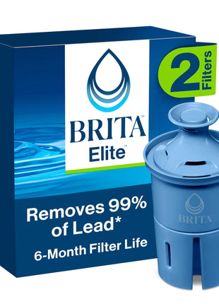 Brita Filter Replacements for Water Pitchers and Dispensers, Elite, NSF Certified to Remove 99% of Lead, 2 Count, Blue