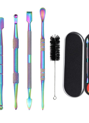 Yullmu 5-Piece Wax Carving Tool Rainbow Stainless Steel Tools with 5ml Silicone Container and 1 Cleaning Brush