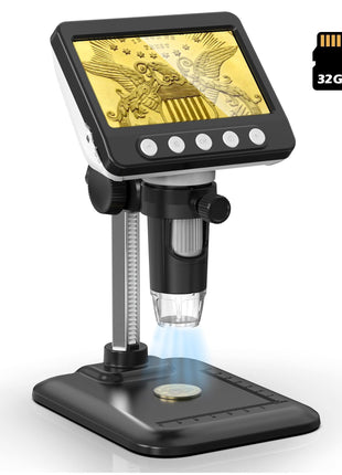 WKR Coin Microscope, 4.3 inch LCD USB Digital 1000X Coin Magnifier with 8 Adjustable LED Lights, 1080P PC View Compatible with Windows/MacBook for Adults Kids