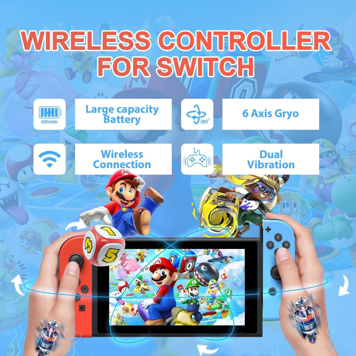 CIMENNTU Controller for Nintendo Switch Controller, Switch Controller Replacement Accessories with Double Vibration/Wake-Up/Motion Control/Screenshot