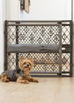 MYPET Paws Portable Pet Gate: 26-40" Wide Expandable, Pressure Mounted No Tools Needed, Durable Dog Gate for Doorways, Made in USA, 23" Tall, Fieldstone Gray