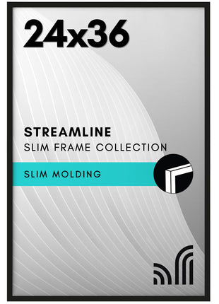Americanflat 24x36 Poster Frame with Polished Plexiglass   Streamline Collection   Thin Border Picture Frame for Wall Display   Hanging Hardware Included   Black