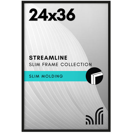 Americanflat 24x36 Poster Frame with Polished Plexiglass   Streamline Collection   Thin Border Picture Frame for Wall Display   Hanging Hardware Included   Black