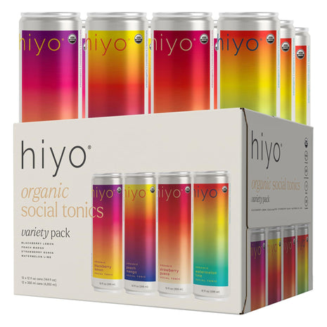 Hiyo Organic Social Tonic ??Classic Pack, 12 Pack - N.A. Functional Seltzer, Sparkling Water Crafted with Organic Adaptogens, Nootropics & Botanicals