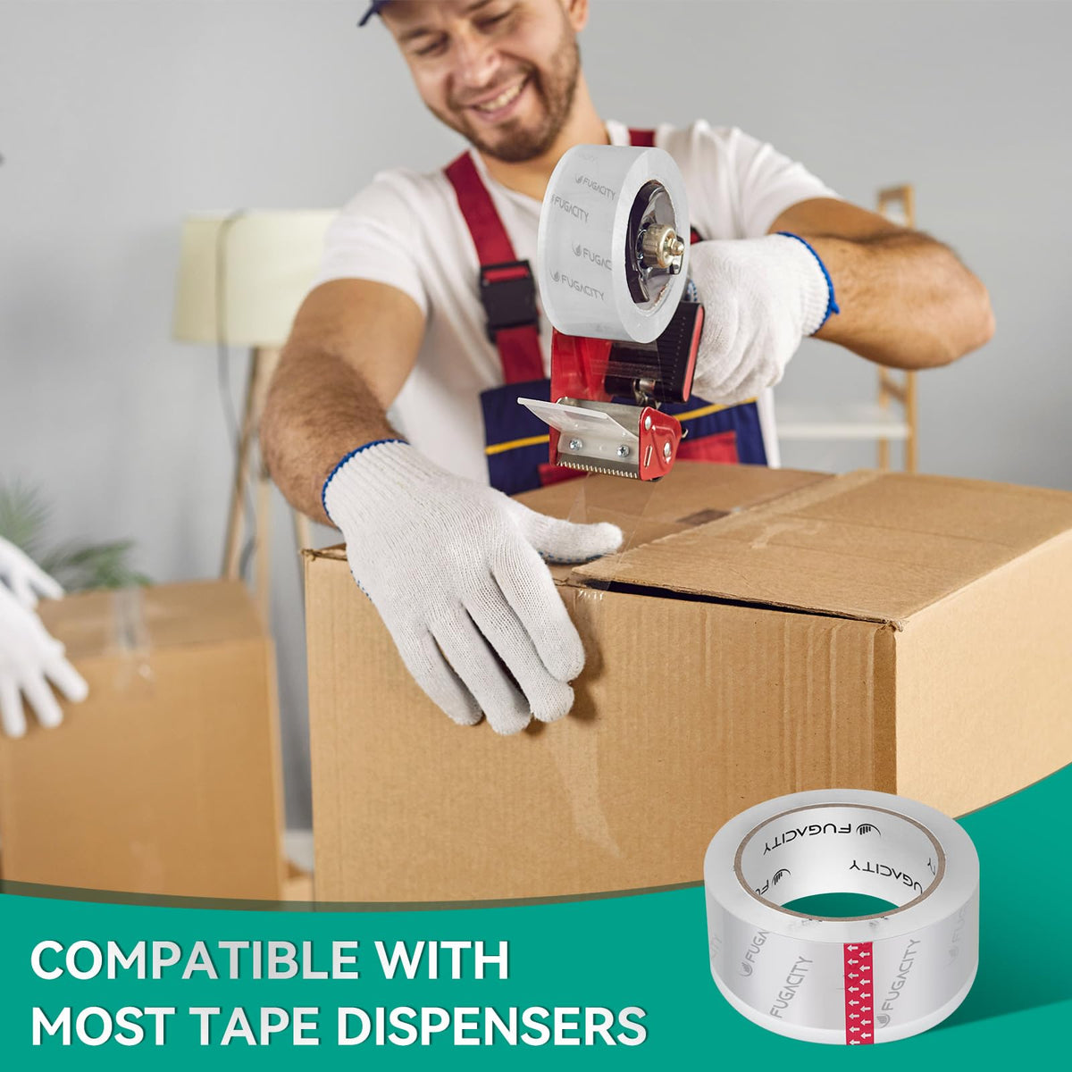FugaCity Clearer Packing Tape Refills (6 Rolls),Heavy Duty Packaging Tape for Moving Sealing, Moving Supplies Shipping Tape,2.7 Mil Thick, 1.88 in Wide,65 Yards Per Roll,Total 390 Yards