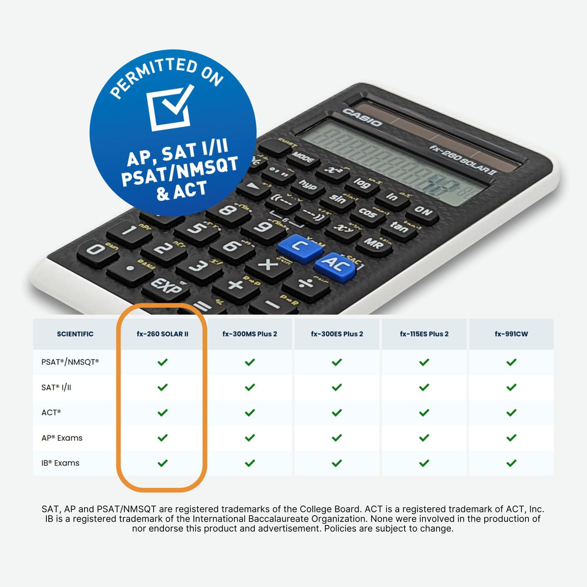 Casio fx-260 Solar II Scientific Calculator | 10-Digit Display | Fraction & Trig Functions | Ideal for Middle School, High School Math, Algebra, Trigonometry | Solar Powered