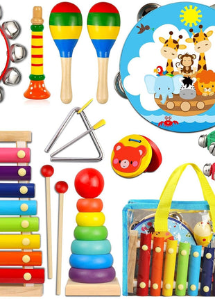 LOOIKOOS Toddler Musical Instruments,Wooden Percussion Instruments for Kids Preschool Educational Musical Toys Set Boys and Girls with Carrying Bag