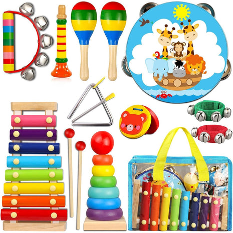 LOOIKOOS Toddler Musical Instruments,Wooden Percussion Instruments for Kids Preschool Educational Musical Toys Set Boys and Girls with Carrying Bag