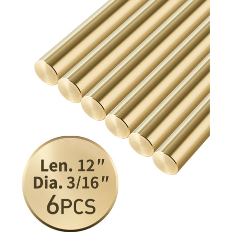3/16 inch Brass Rods 3/16 x 12 in, 6 Pcs for Knife Making Knife Handles Pins Stock Knife Scale Solid Round Brass Rod Dowel Rivet Gunsmithing Crafts Modeling Hobby
