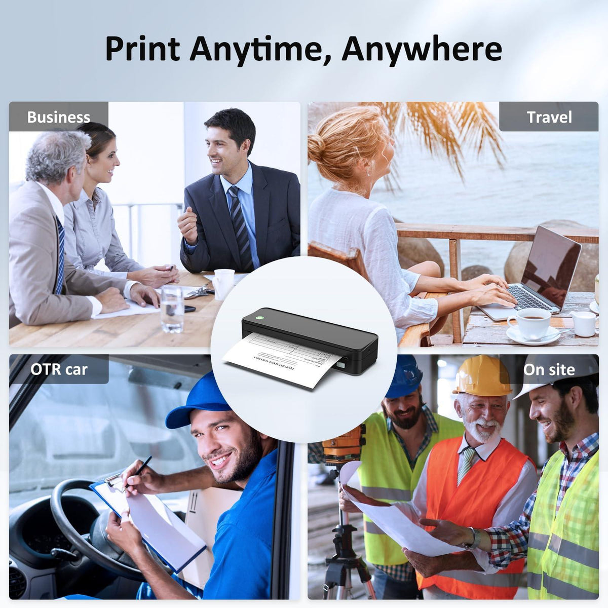Gloryang Inkless Portable Printer for Travel, Wireless Thermal Printer Supports 8.5 x 11 Inch Thermal Paper, Bluetooth Machine Includes Carry Case and 3 Rolls of Paper Kit, Black