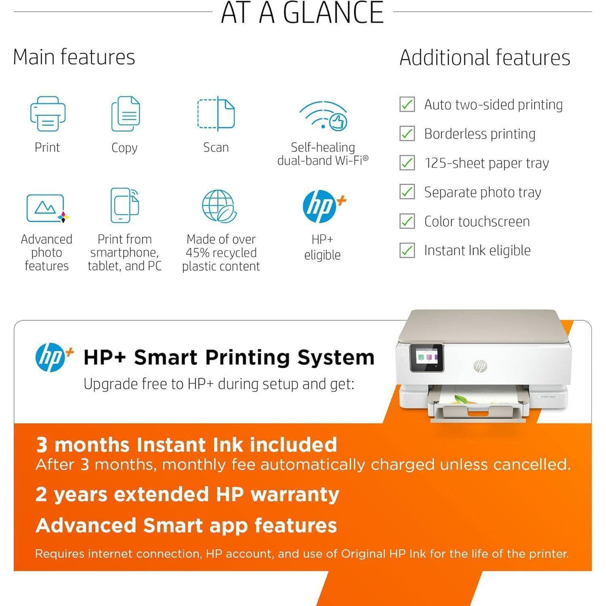 HP ENVY Inspire 7255e Wireless Color Thermal Inkjet Printer, Print, scan, copy, Easy setup,Mobile printing, Best-for-home, 3 month Instant Ink trial included