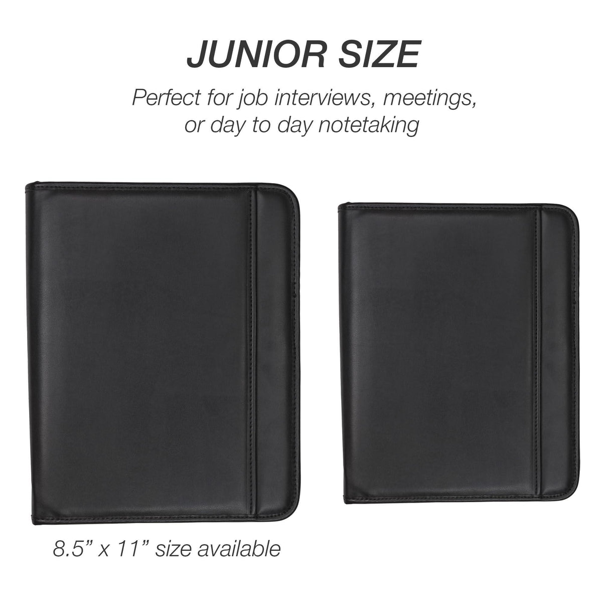 Samsill Professional Padfolio, Faux Leather Junior Portfolio with Zipper, 10.1 Inch Tablet Sleeve, with 7 x 10 Inch Notepad, Black