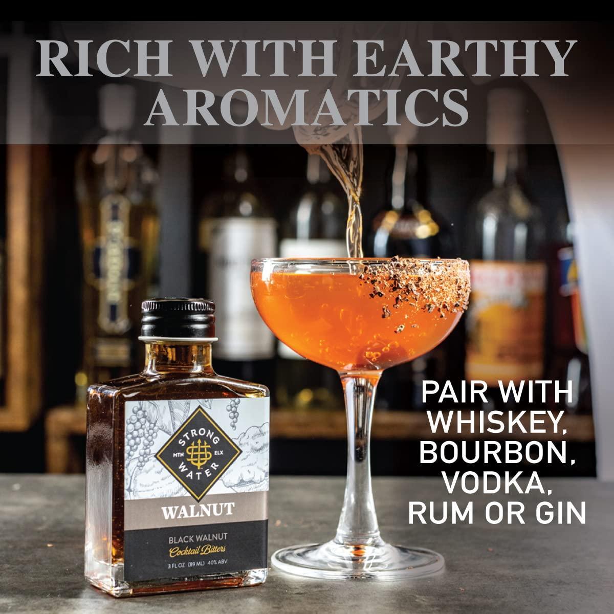 Strongwater Black Walnut Bitters (40 Servings) - Rich, Nutty Walnut Bitters for Cocktails - Pair with a Manhattan, Coffee, or for Old Fashioned - 3oz, 1 Pack