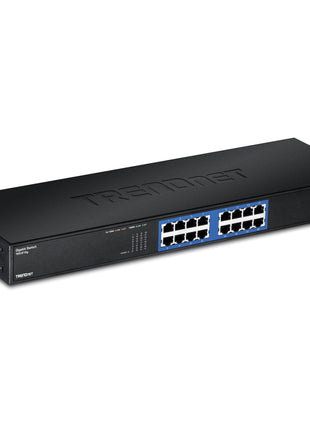 TRENDnet 16-Port Unmanaged Gigabit GREENnet Switch, 16 x RJ-45 Ports, 32Gbps Switching Capacity, Fanless, Rack Mountable, Network Ethernet Switch, Lifetime Protection, Black, TEG-S16G