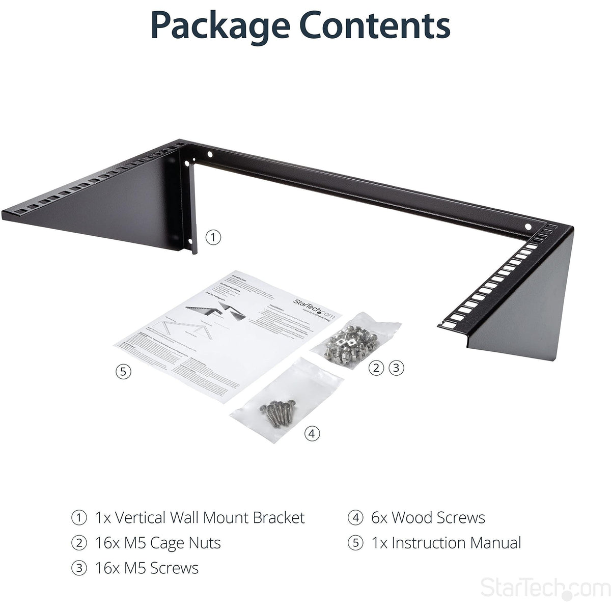 StarTech.com 6U Wall Mount Patch Panel Bracket – 19 in – Steel - Vertical Mounting Bracket for Networking and Data Equipment , TAA (RK619WALLV)