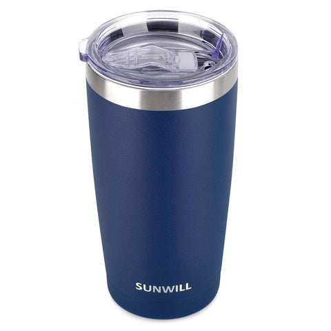 SUNWILL Travel Coffee Tumbler 20 oz, Insulated Mug with Lid, Stainless Steel Cup for Outdoor, Powder Coated Navy