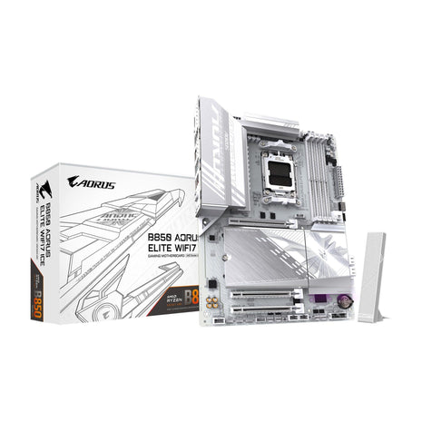 GIGABYTE B850 AORUS Elite WIFI7 ICE AMD AM5 ATX Motherboard, Support AMD Ryzen 9000/8000/7000 Series, DDR5, 14+2+2 Power Phase, 3X M.2, PCIe 5.0, USB-C, WIFI7, 2.5GbE LAN, EZ-Latch, 5-Year Warranty