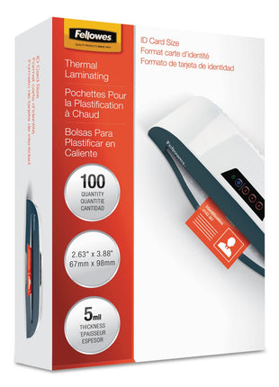 Fellowes 52015 Laminating Pouches,ID Size,5Mil,2-5/8-Inch x3-3/8-Inch,100/PK,CL