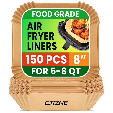 Air Fryer Disposable Paper Liners - 150Pcs 8In Square Parchment Paper Non-Stick Airfryer Basket Liners for Steamer Microwave Oven, Deep Fryer Parts & Accessories