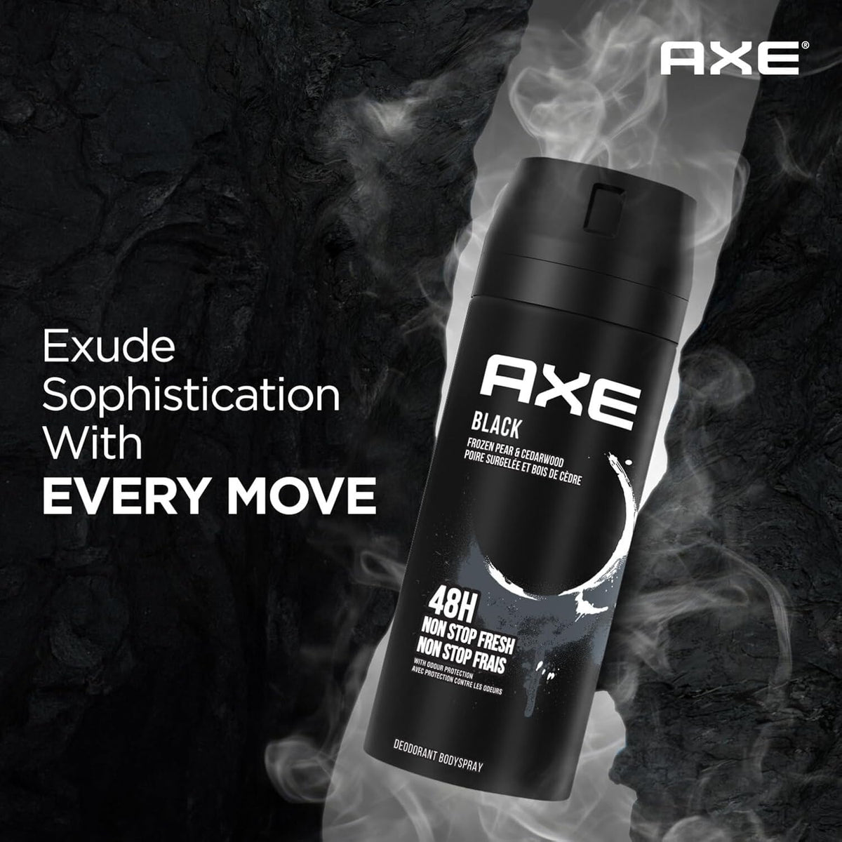 Axe Black Deodorant Body Spray for Men | 48H* Odour Protection | Odour-Combatting Zinc Technology | Frozen Pear and Cedarwood Scent|150ml