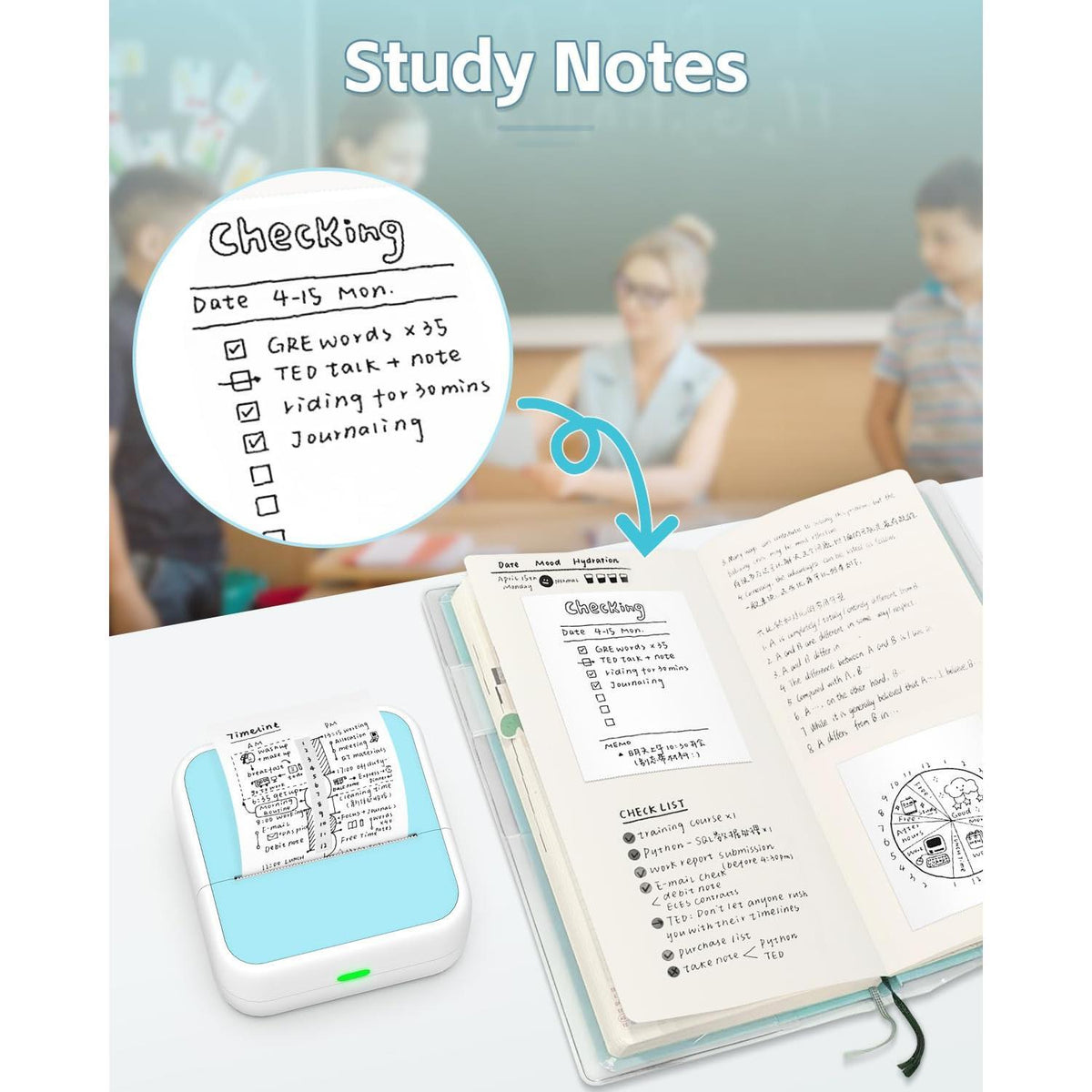 Sticker Printer - Printpods Mini Printer with Stickers, Print Pod, Bluetooth Inkless Printers, Sticker Maker, Portable Thermal Printer for iphone, Impresora Portátil for Notes, Journal, DIY, Kids Gift